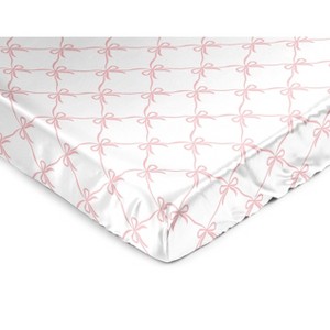 Sweet Jojo Designs Girl Satin Fitted Crib Sheet Ballerina and Ballet Bows Pink and White - 1 of 4