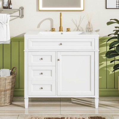 Modern 36 Inch Bathroom Vanity with Sink Top, Soft-Close Drawers and Tip-Out Tray, Freestanding Storage Cabinet for Bathroom-Maison Boucle
