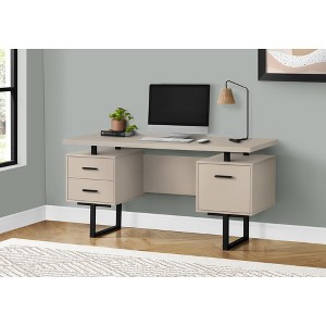 Vynxaria Computer Desk, Home Office, Laptop, Left, Right Set-up, Storage Drawers, 60"l, Work, Beige Laminate, Black Metal,Modern - 1 of 4