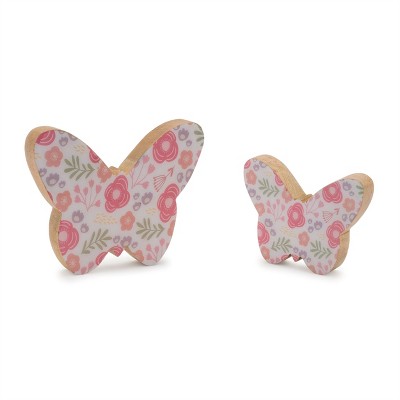 Wood Floral Patterned Butterfly Décor (Set of 2)