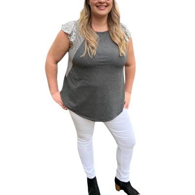 Women's Plus Floral Flutter Sleeve Top - Emerald Collection