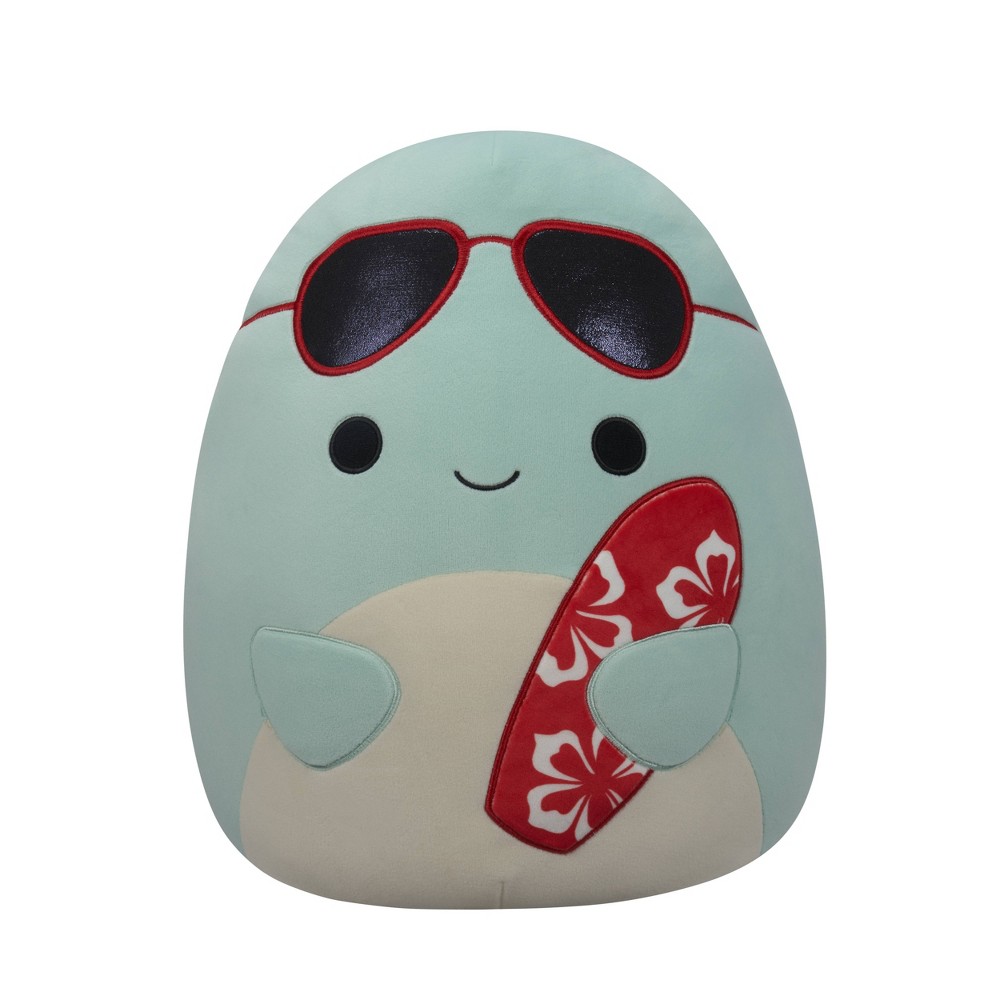 Squishmallows 14&#34; Perry Teal Dolphin with Sunglasses and Surfboard