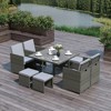 Resenkos 9 Piece Outdoor Rattan Wicker Dining Table and Chairs Furniture Set, Cushions, Mixed Gray And Gray - 3 of 4