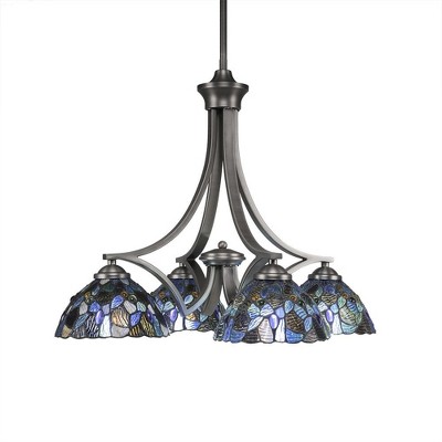 Toltec Lighting Zilo 4 - Light Chandelier in  Graphite with 7" Blue Mosaic Art Glass Shade