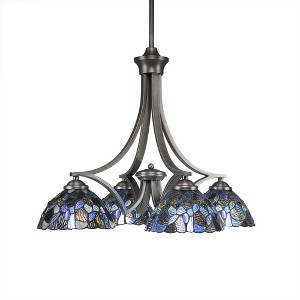 Toltec Lighting Zilo 4 - Light Chandelier in  Graphite with 7" Blue Mosaic Art Glass Shade - 1 of 1