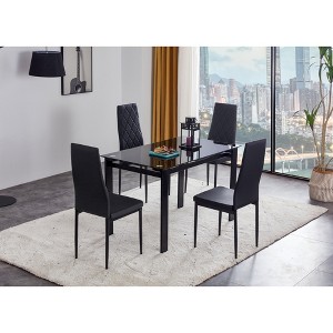 5/7 PCS Dining Table Set Dining Set with PU Chairs & Tempered Glass Dining Table, Black-ModernLuxe - 1 of 4