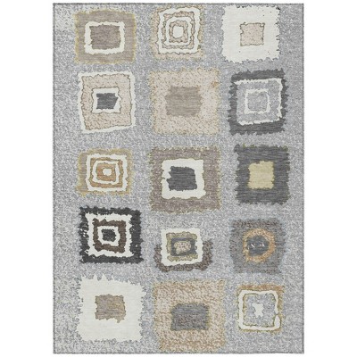 Gray Charcoal And Beige Geometric Washable Indoor Outdoor Area Rug
