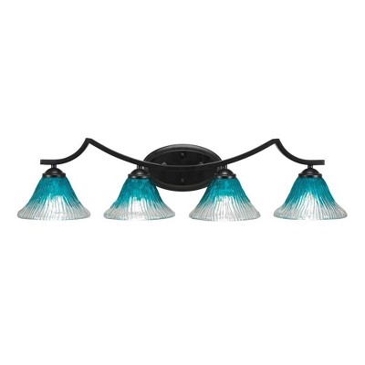 Toltec Lighting Zilo 4 - Light Vanity in  Matte Black with 7" Teal Crystal Shade