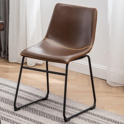 Aryven Industrial 7-Piece Dining Set with Rustic Dark Pine Table and Brown Faux Leather Chairs