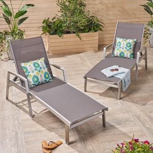 Okak Aluminum Patio Chaise Lounge for Outdoor Use,Set of 2,Reclining Long Chaise Poolside Chair for Deck,Pool,Backyard,Beach&Garden,Black - 1 of 4