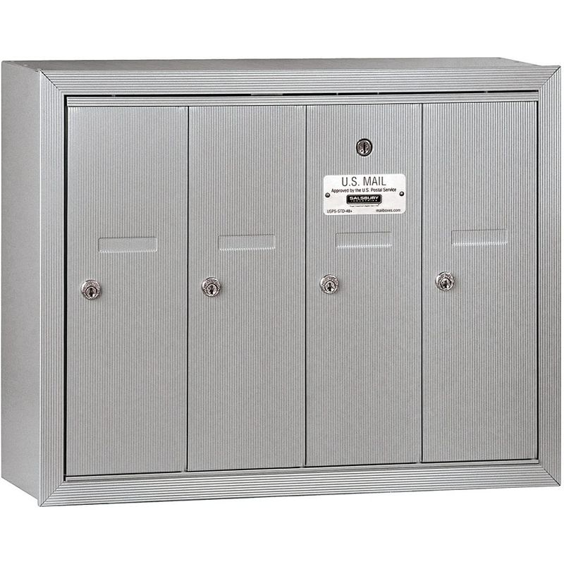 Salsbury Industries Vertical Mailbox (Includes Master Commercial Lock) - 4 Doors - Aluminum - Surface Mounted - Private Access, 1 of 2