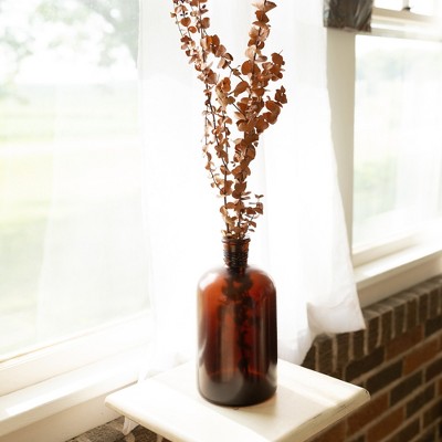 Amber Glass Bottle Vase with Black Wire Accent