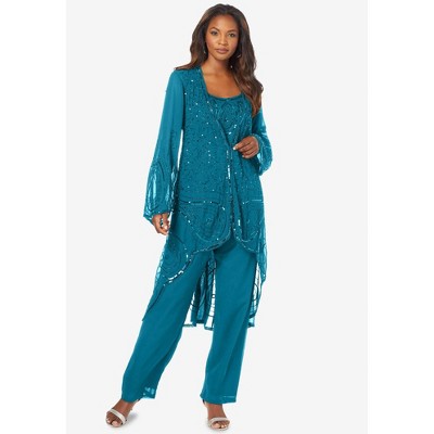 Teal Heavy Designer Semi-Stitched Pant Suit With Multi Thread Embroidery Hand Work
