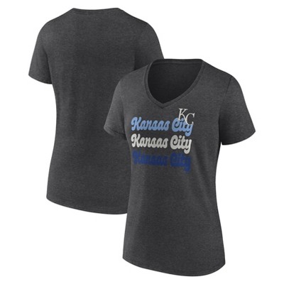 MLB Kansas City Royals Women's Gray Short Sleeve V-Neck T-Shirt