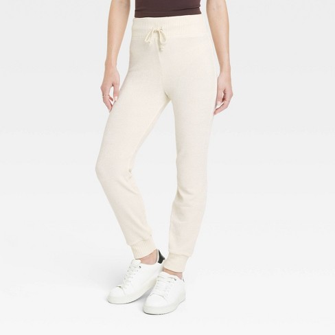 Women's Chenille Drawstring Jogger Pants With Ribbed Waistband And Cuffs -  A New Day™ Cream Xl : Target