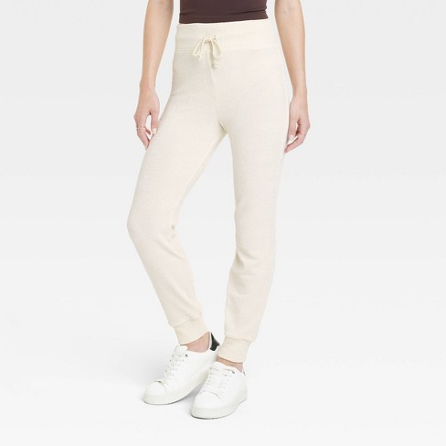 Women's Chenille Drawstring Jogger Pants with Ribbed Waistband and Cuffs -  A New Day™ Cream XL