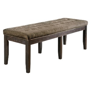 Villa Rustic Button Tufted Bench Wire-Brushed Gray/Ivory - ioHOMES