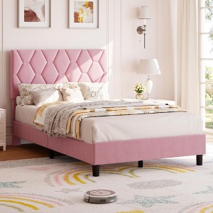 Garvee Bed Frame, Modern Upholstered Platform Bed with Headboard, Heavy Duty Button Tufted Bed Frame with Wood Slat Support, No Box Spring Needed - 1 of 4