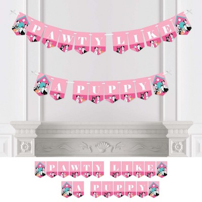 Big Dot of Happiness Pawty Like a Puppy Girl - Pink Dog Baby Shower or Birthday Party Bunting Banner - Party Decorations - Pawty Like A Puppy