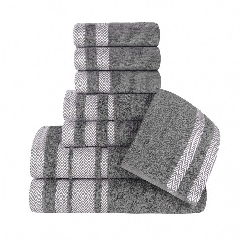 Zero Twist Cotton Medium Weight 8 Piece Bathroom Towel Set, Grey - Blue ...