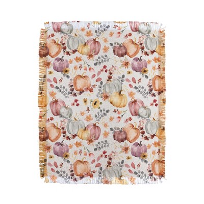 Ninola Design Pumpkins Fall Floral Ecru 56"x46" Woven Throw Blanket - Deny Designs