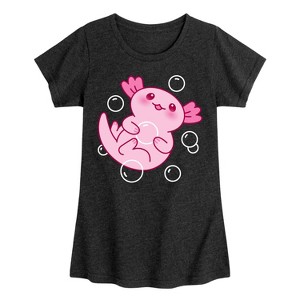 Girls' - Instant Message - Kawaii Axolotl with Bubbles Fitted Short Sleeve Graphic T-Shirt - 1 of 4