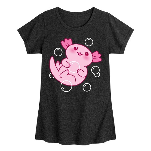 Girls' - Instant Message - Kawaii Axolotl with Bubbles Fitted Short Sleeve Graphic T-Shirt - image 1 of 4