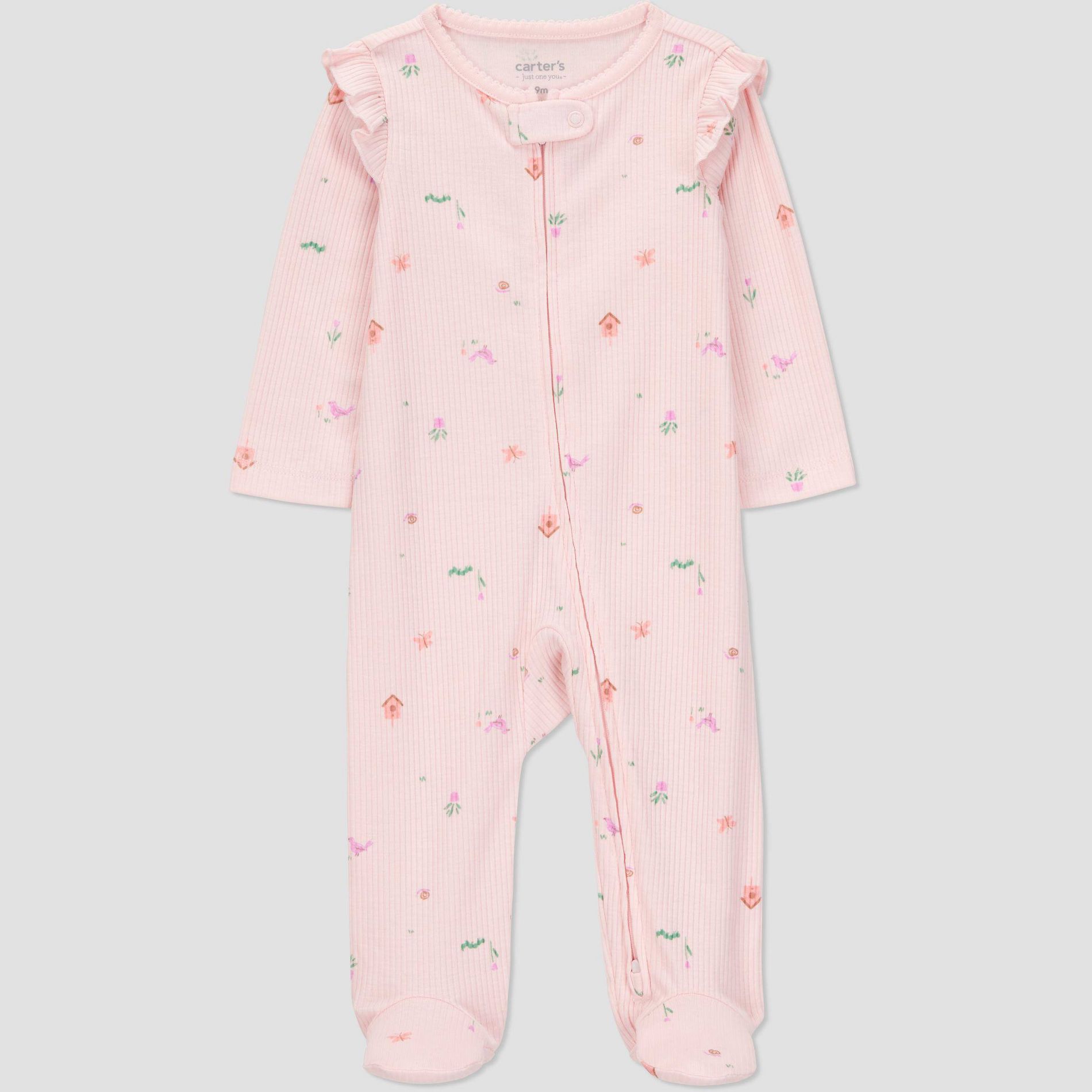 Carter's Just One You®️ Baby Girls' Zipper Sleep N' Play - Light Pink Newborn: Bird Pattern, Footed Pajamas