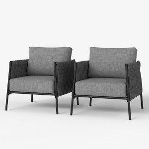 LayinSun Outdoor Patio Woven Rope Chairs, 2-Person Deep Seating Modern Armchairs 2-Seat for Outside - 1 of 4