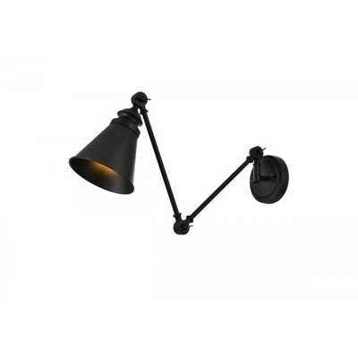 Black Iron Adjustable Swing Arm Wall Sconce with Dimmable Light