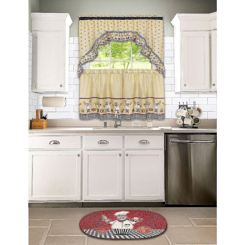 Kate Aurora Fat Chef Cucina Rod Pocket Cafe Kitchen Curtain Tier and Swag Valance Set, 3 of 4