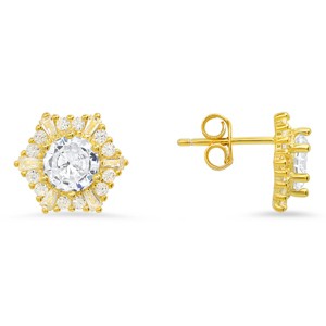 Sterling Silver Hexagon CZ Halo Stud Earrings - 1 of 2
