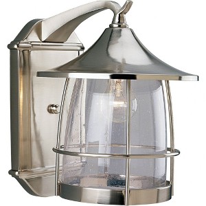 Progress Lighting Prairie 1-Light Large Wall Lantern in Brushed Nickel with Seeded Glass Shade - 1 of 2