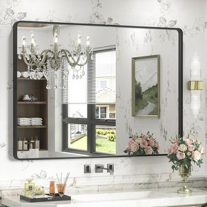 KIOTEE Rectangular Aluminum Alloy Framed and Tempered Glass Wall Bathroom Vanity Mirror in Matte Black - 1 of 4