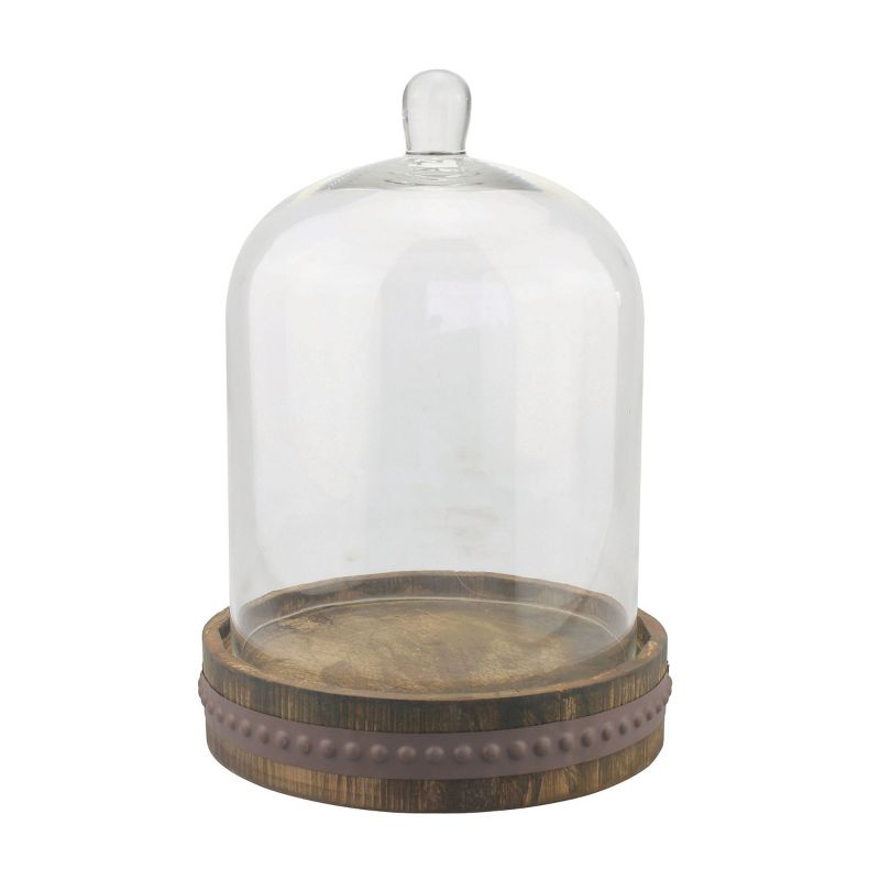 12.5&#34; Glass Bell Cloche with Rustic Wood and Metal Base Brown - Stonebriar Collection, 1 of 5