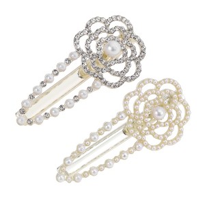 Unique Bargains Faux Pearl Camellia Hair Clips - 1 of 4