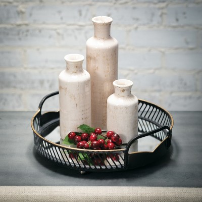 Set of 3 Small White Ceramic Bottle Vases