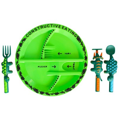 Constructive Eating Dino Plate with Fork, Spoon, and Knife