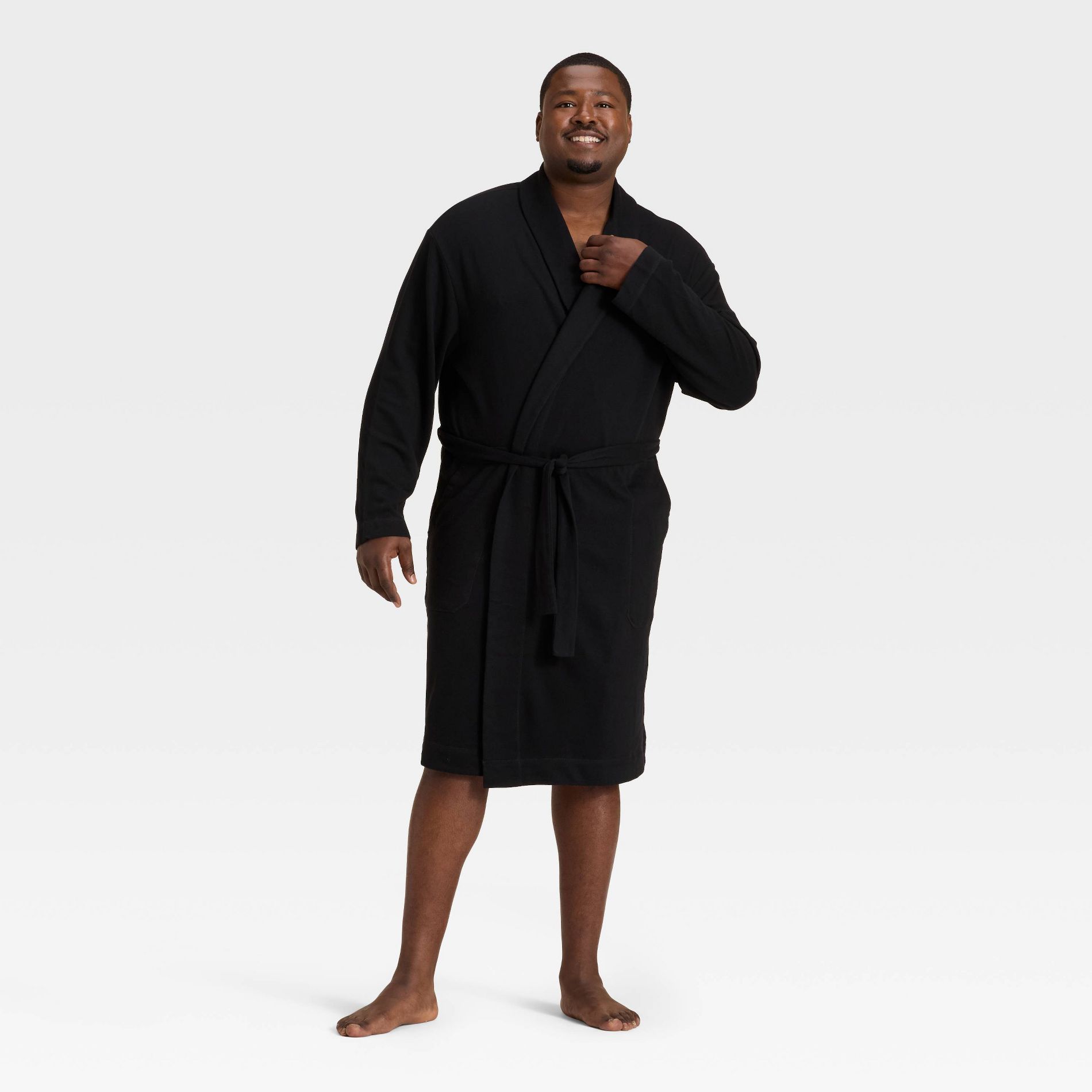 Men's Big & Tall Knit Robe - Goodfellow & Co™ Black 4XL/5XL