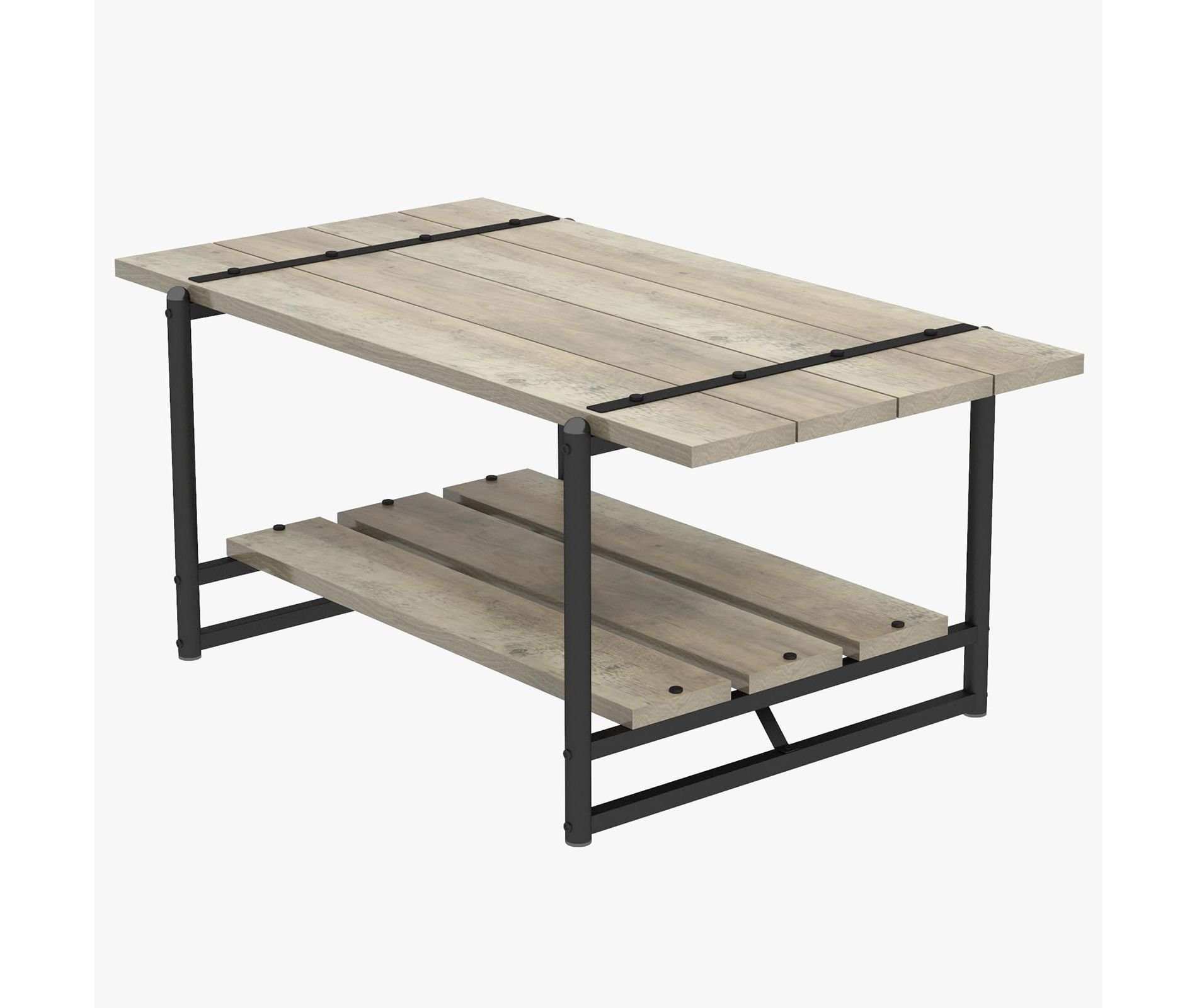 Rectangular Coffee Table for Living Room, Walnut Brown Wood Top with Black Metal Frame, Compact Center Table with Storage Surface, Easy Assembly