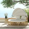 Outsunny 4 Piece Round Outdoor Daybed with Canopy, Cushioned PE Rattan Patio Furniture Set, Cream White - 3 of 4