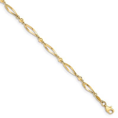 Black Bow Jewelry 14k Yellow Gold Polished And Diamond-Cut Link Anklet, 9 Inch