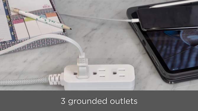 Cordinate  2&#39; 3 Outlets Grounded Extension Cord Gray, 2 of 8, play video
