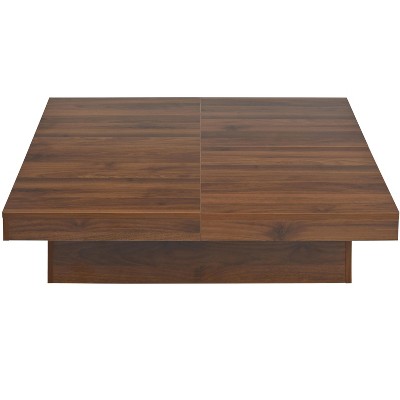 HomeRoots 39" Walnut Wood Square Block Coffee Table With Storage