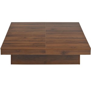 HomeRoots 39" Walnut Wood Square Block Coffee Table With Storage - 1 of 4