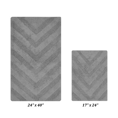 Hugo 2-Piece Bath Rug Set 100% Premium Cotton Tufted Chevron Pattern Bathmats for Bathroom, Super Soft Absorbent Machine Washable