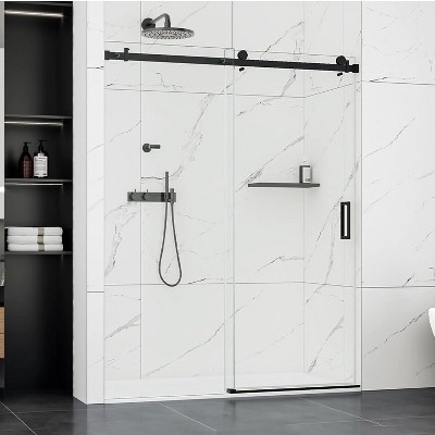 Whizmax Shower Door, Frameless Sliding Shower Door,Waterproof Glass Shower Door with Stainless Steel Handle,5/16" (8mm),Matte Black