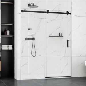 Whizmax Shower Door, Frameless Sliding Shower Door,Waterproof Glass Shower Door with Stainless Steel Handle,5/16" (8mm),Matte Black - 1 of 4