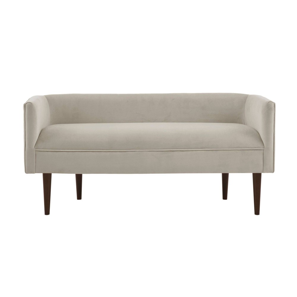 Lianna Accent Bench Cream: Upholstered Velvet, Solid Wood Legs, Transitional Style