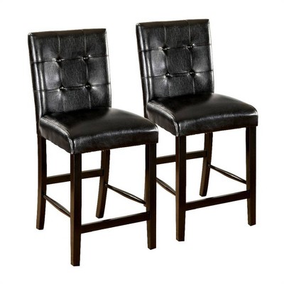 Set of 2 Padded Leatherette Contemporary Counter Height Barstools Black - Benzara